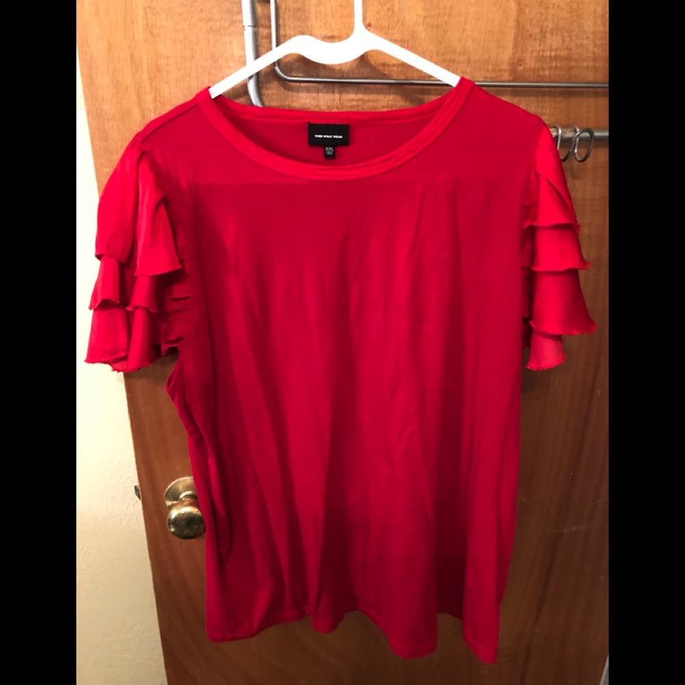 Red ruffle sleeve top